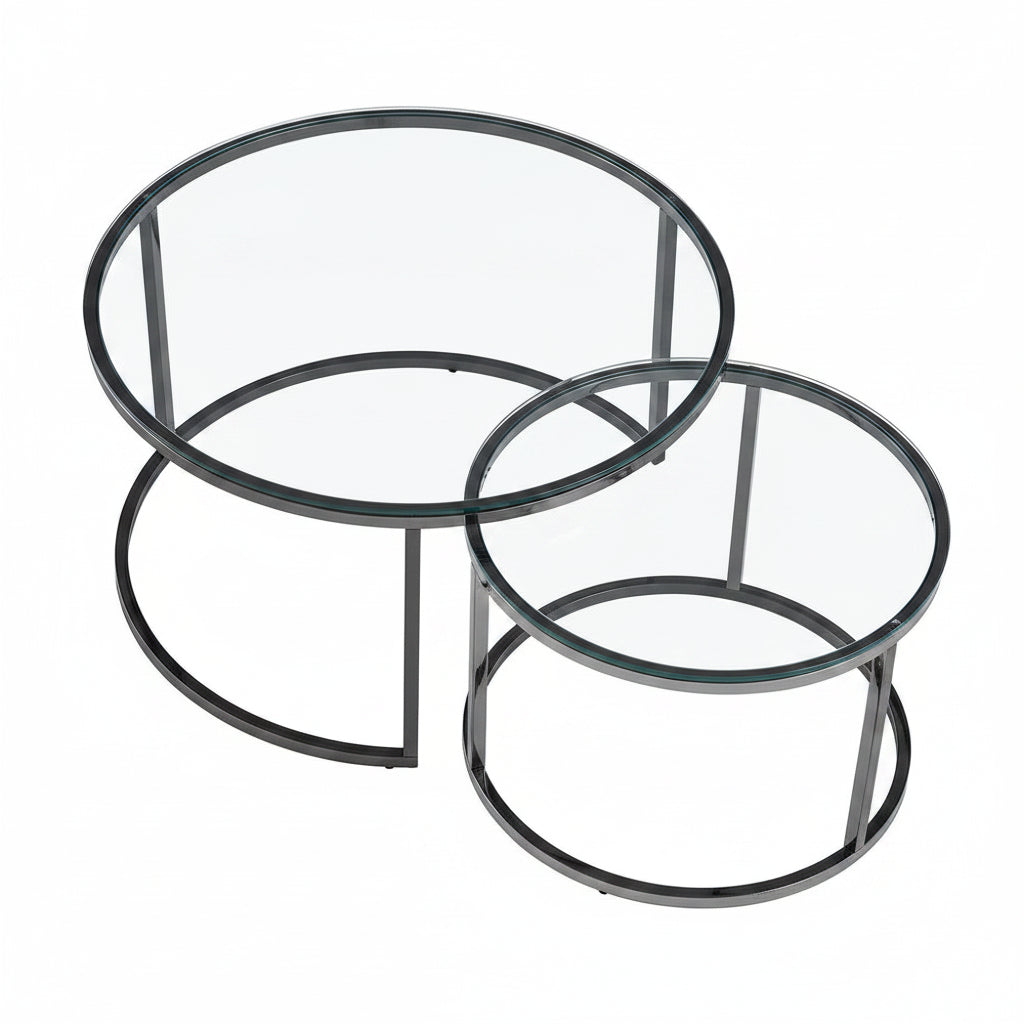 Lot de 2 tables Basses Gigogne ARTO inox et plateau en verre TRANSPARENT