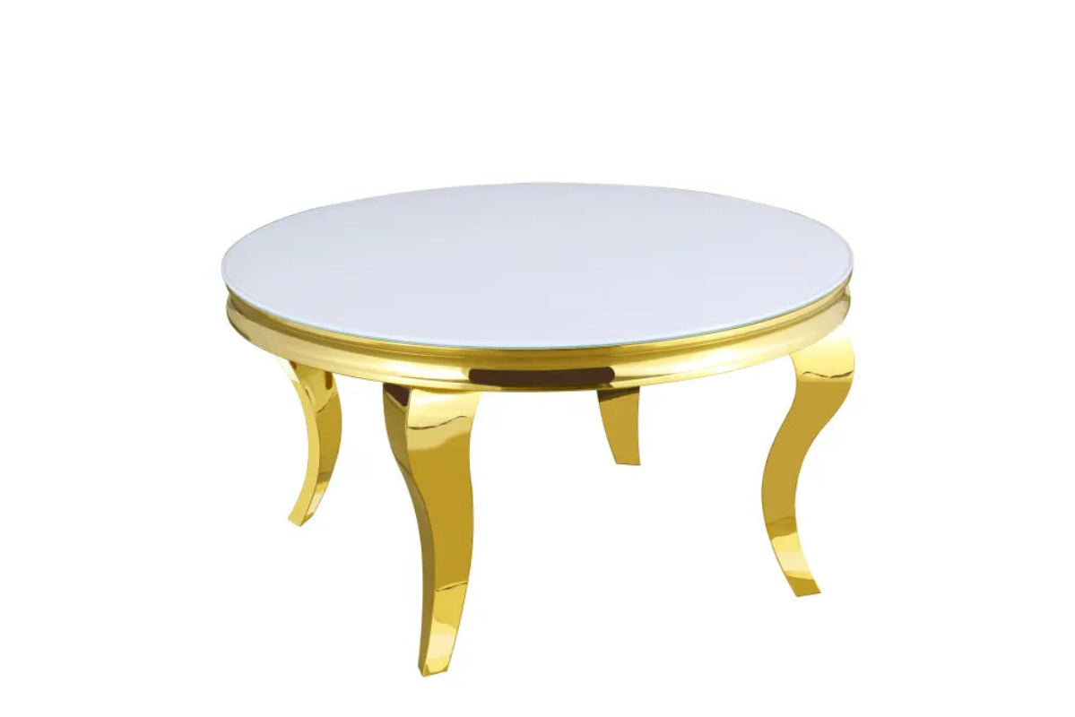 Table basse ronde baroque Gold et plateau en verre BLANC de 80 cm