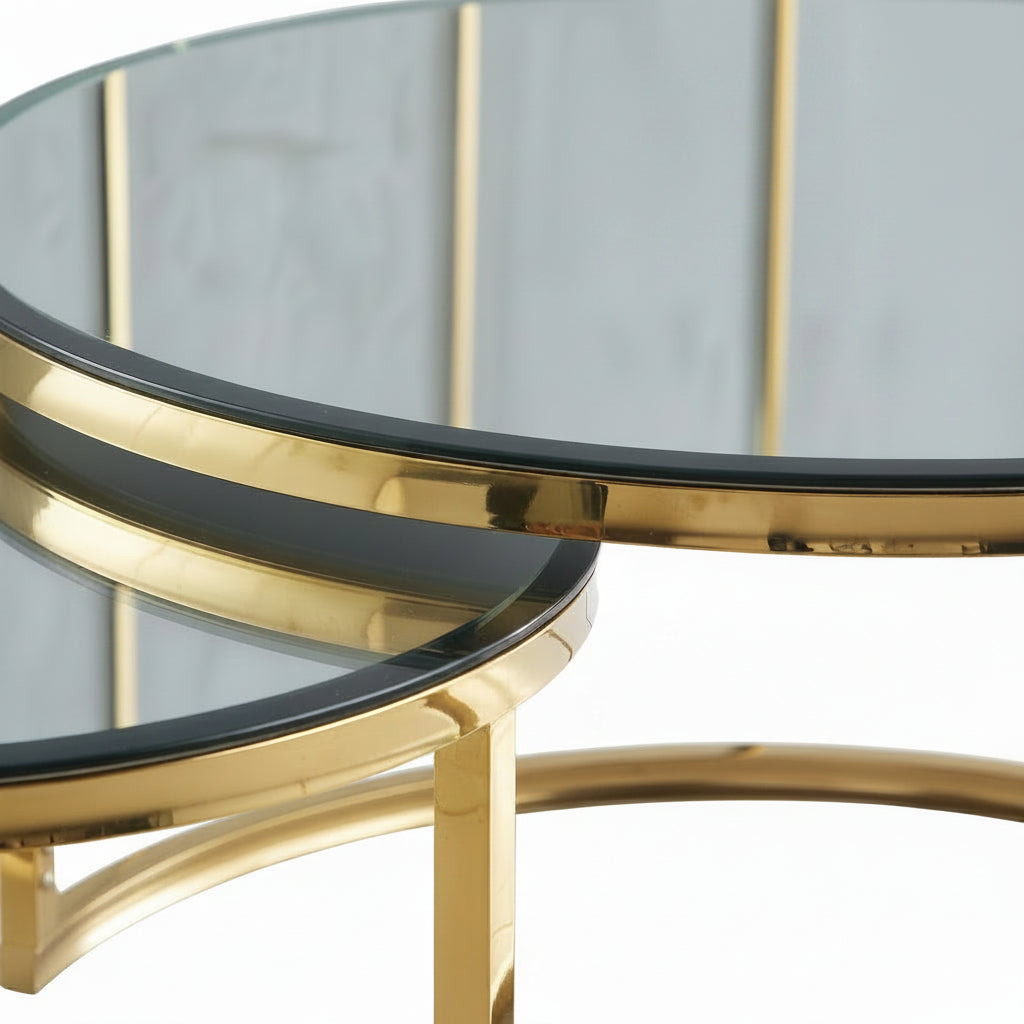 Lot de 2 tables Basses Gigogne ARTO Gold et plateau en verre Miroir