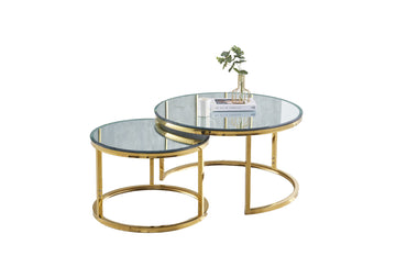 Lot de 2 tables Basses Gigogne ARTO Gold et plateau en verre Miroir