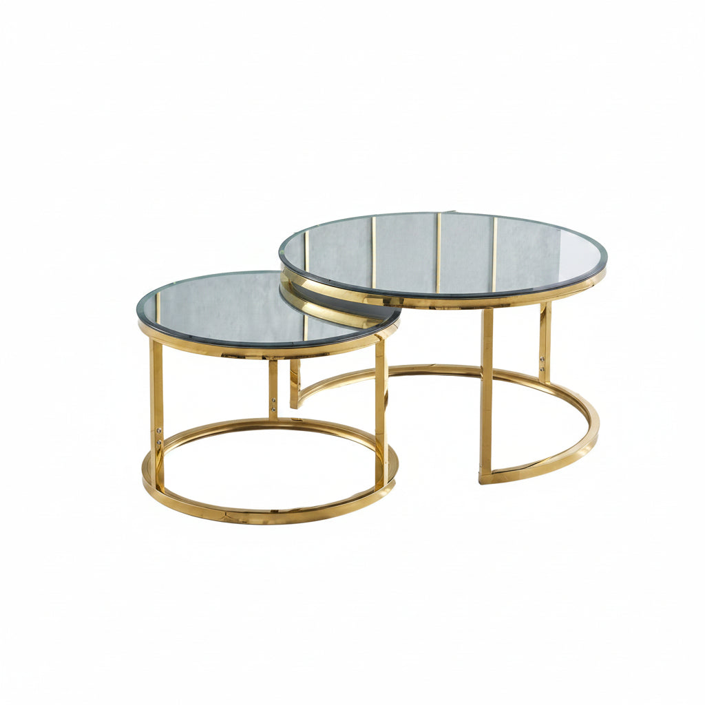 Lot de 2 tables Basses Gigogne ARTO Gold et plateau en verre Miroir