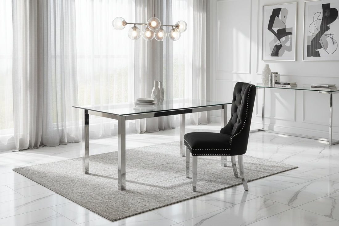 Lot de 2 chaises POIGNEE Clouté en velours pied chromé - Noir