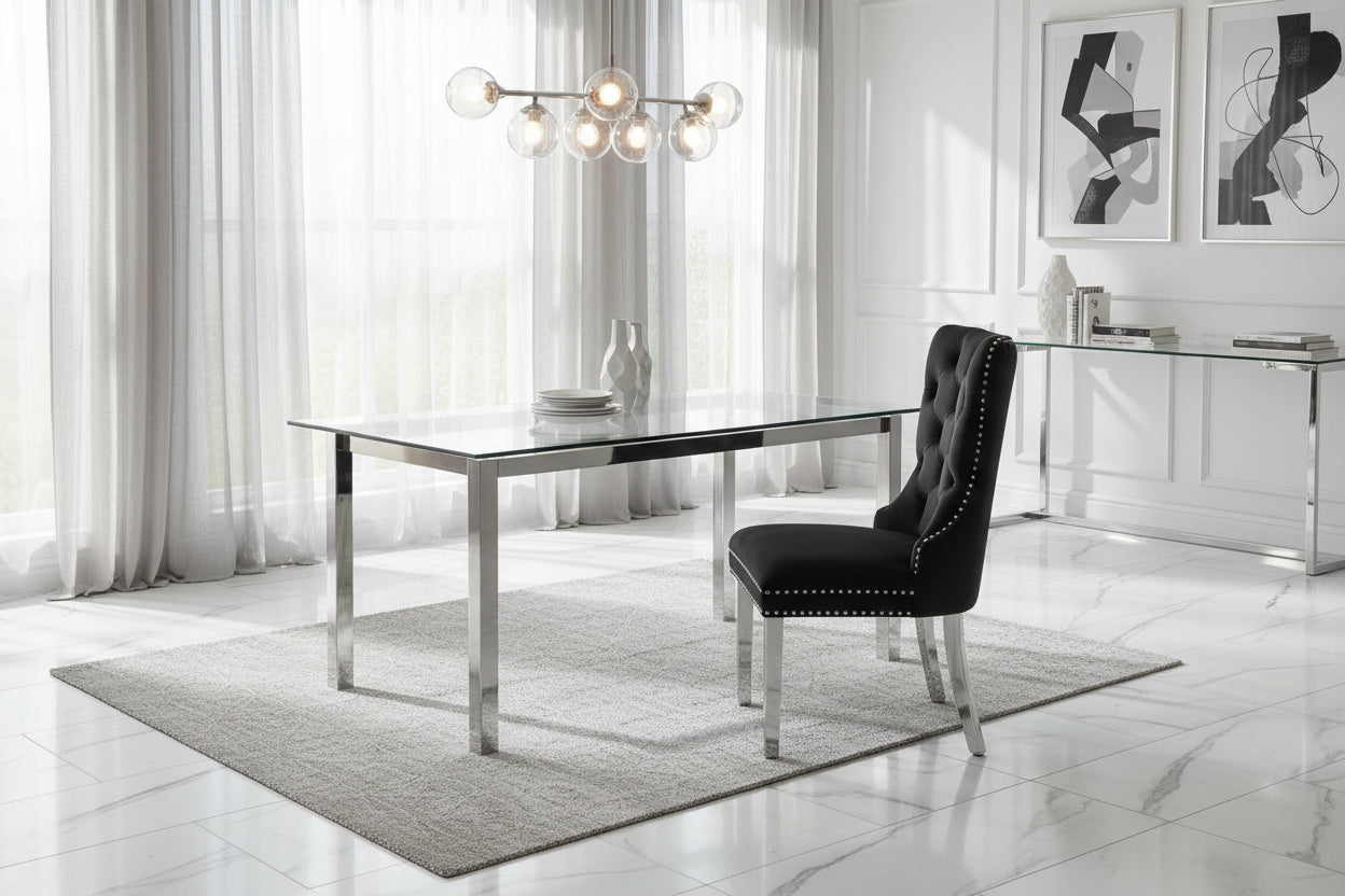 Lot de 2 chaises POIGNEE Clouté en velours pied chromé - Noir
