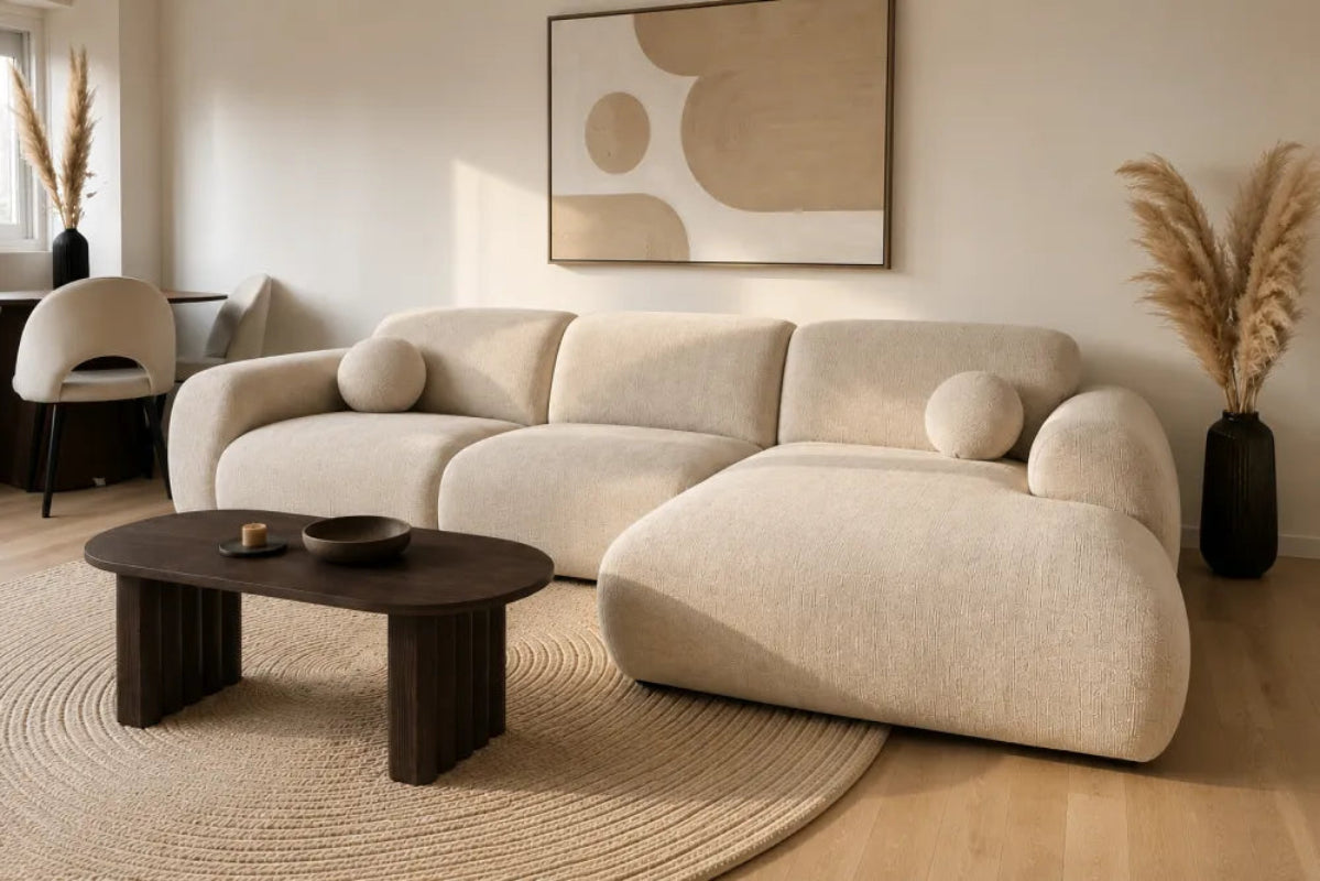 Canapé d’angle arrondi velours beige Cloud Bis - Angle Droit