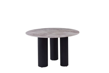 Table repas ANAIS pieds noir plateau céramique 120 cm #couleur_marbré-gris