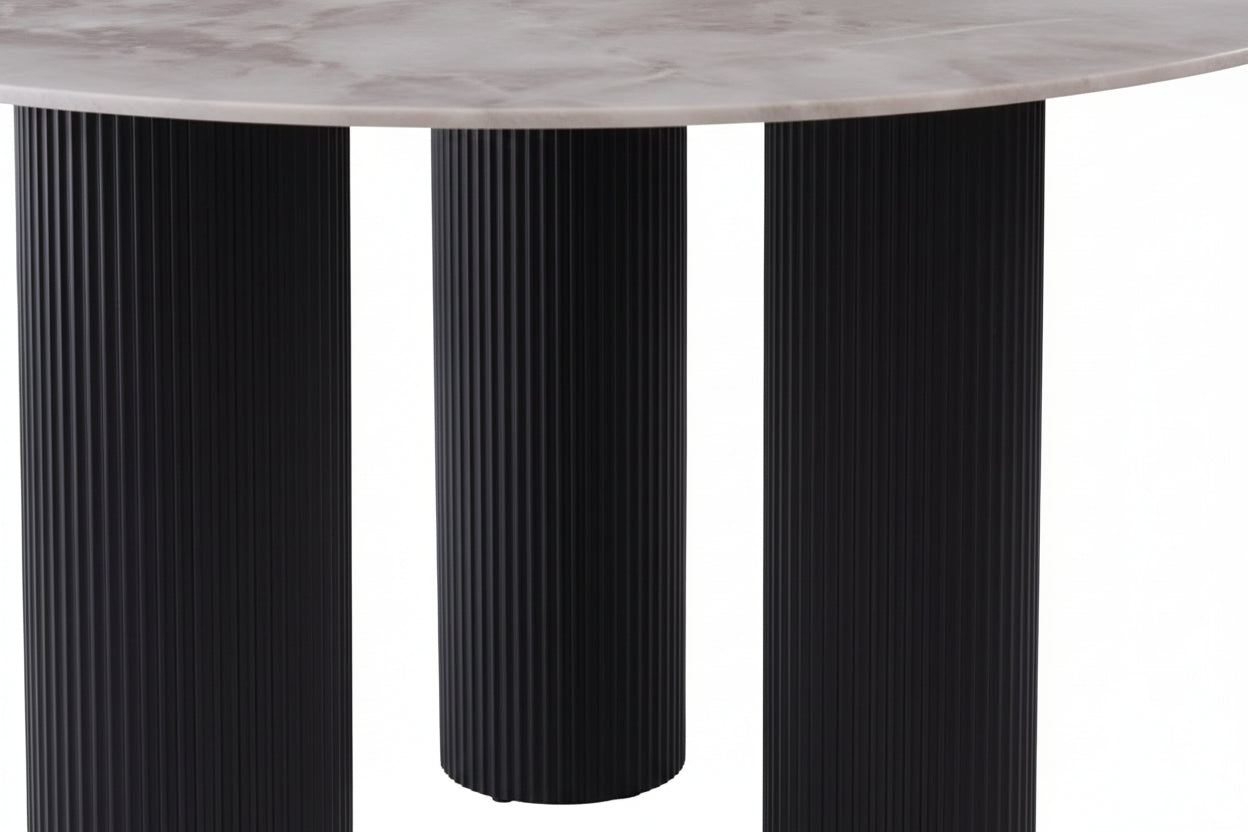 Table repas ronde céramique marbré gris 120 cm pieds noirs – ANAIS