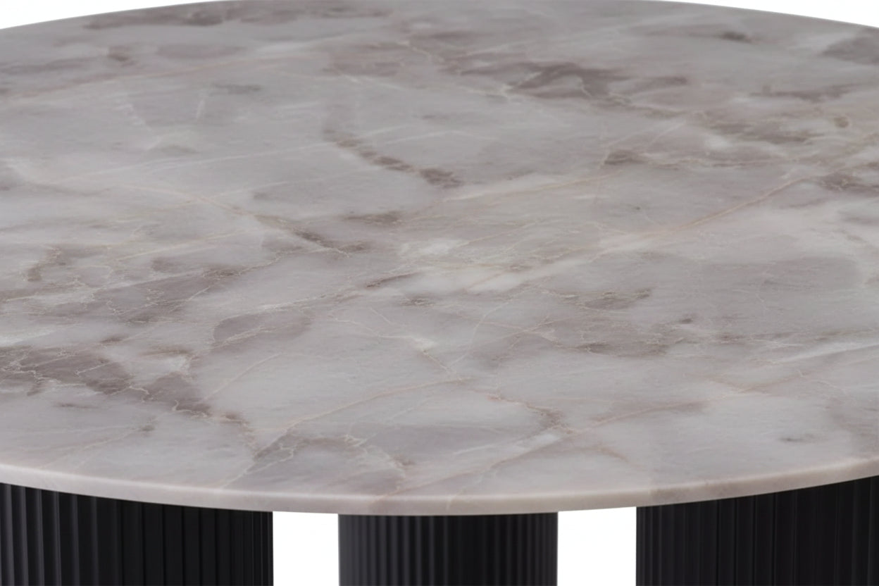 Table repas ronde céramique marbré gris 120 cm pieds noirs – ANAIS