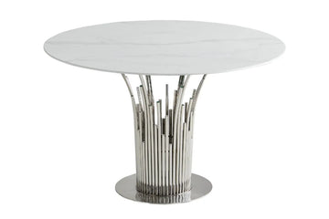 Table à manger ronde FLUTE Chrome #couleur_marbré-blanc