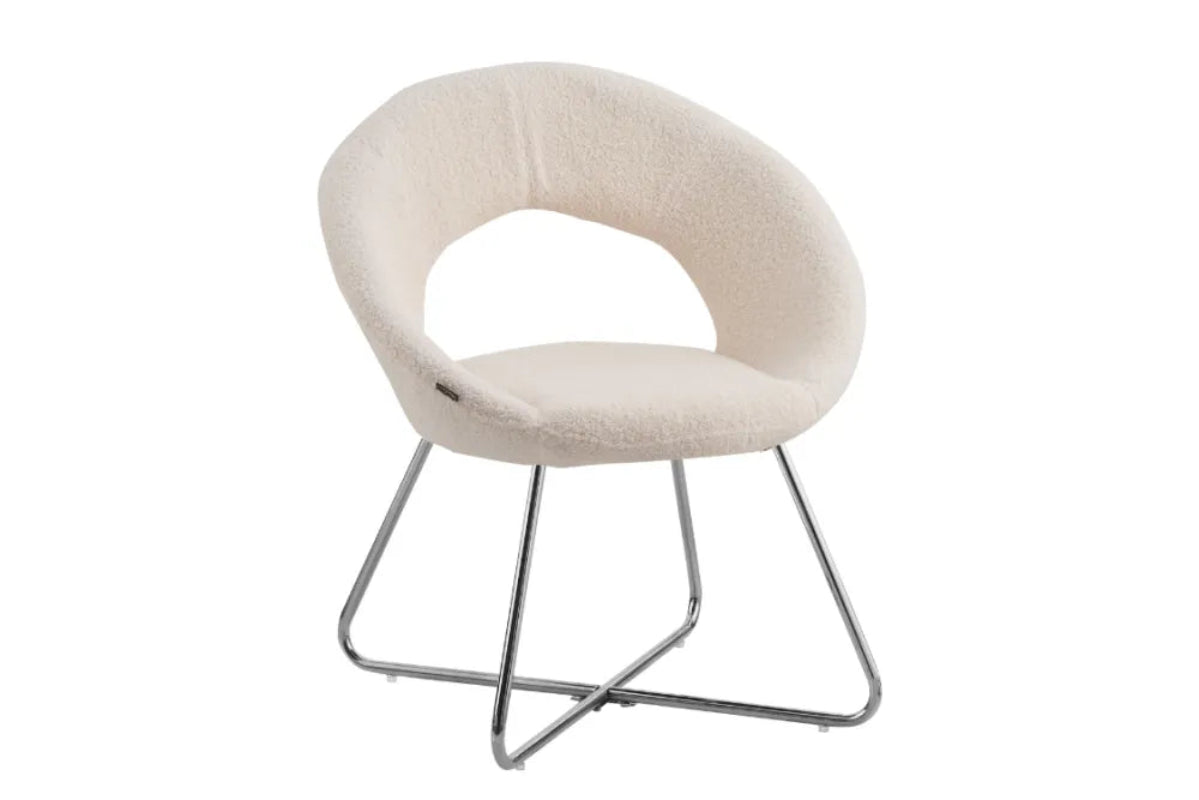 Lot de 4 Chaises BUBBLE Chrome velours - Blanc doudou