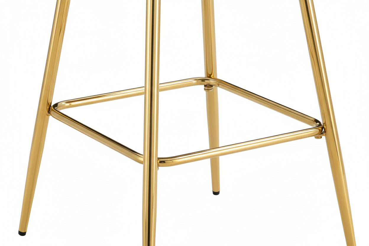 Lot 2 Tabourets de Bar Scandinave Velours Beige Pieds Gold 47,5x43x100cm