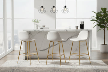 Lot 2 Tabourets de Bar Scandinave Velours Beige Pieds Gold 47,5x43x100cm