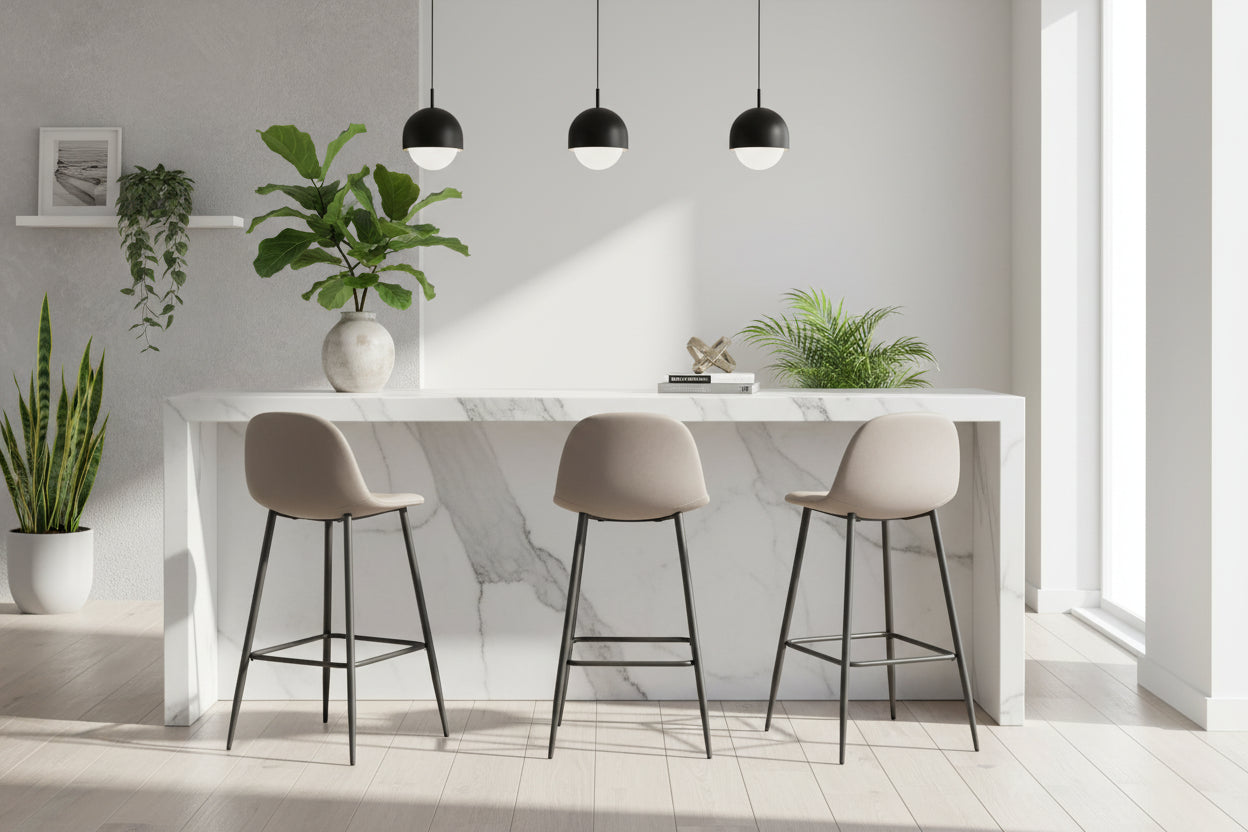 Lot 2 Tabourets de Bar Scandinave Velours Taupe Pieds Métal Noir