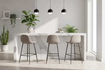 Lot 2 Tabourets de Bar Scandinave Velours Taupe Pieds Métal Noir