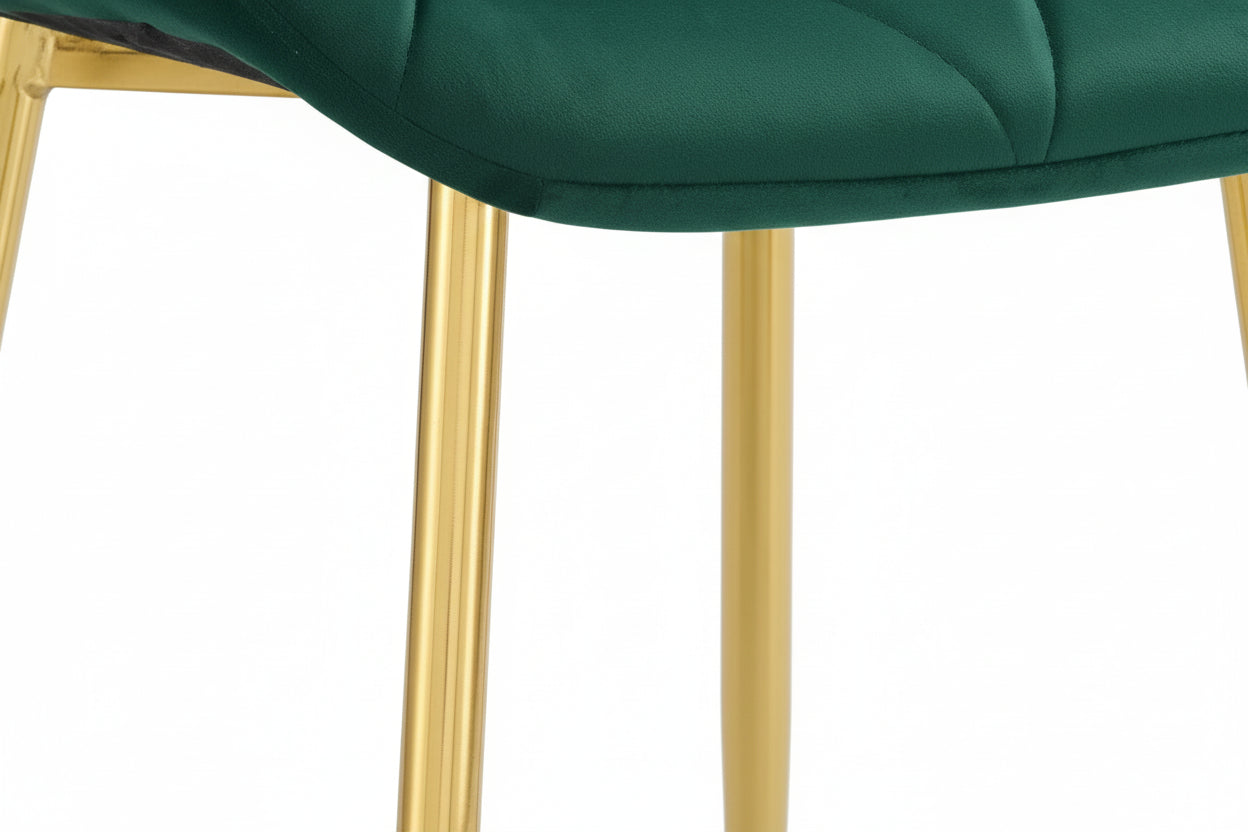 Lot 4 Chaises Salle à Manger Coquillage Velours Vert Pieds Gold 46x58,5x87cm
