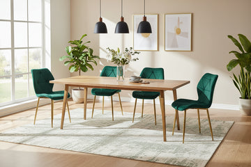 Lot 4 Chaises Salle à Manger Coquillage Velours Vert Pieds Gold 46x58,5x87cm