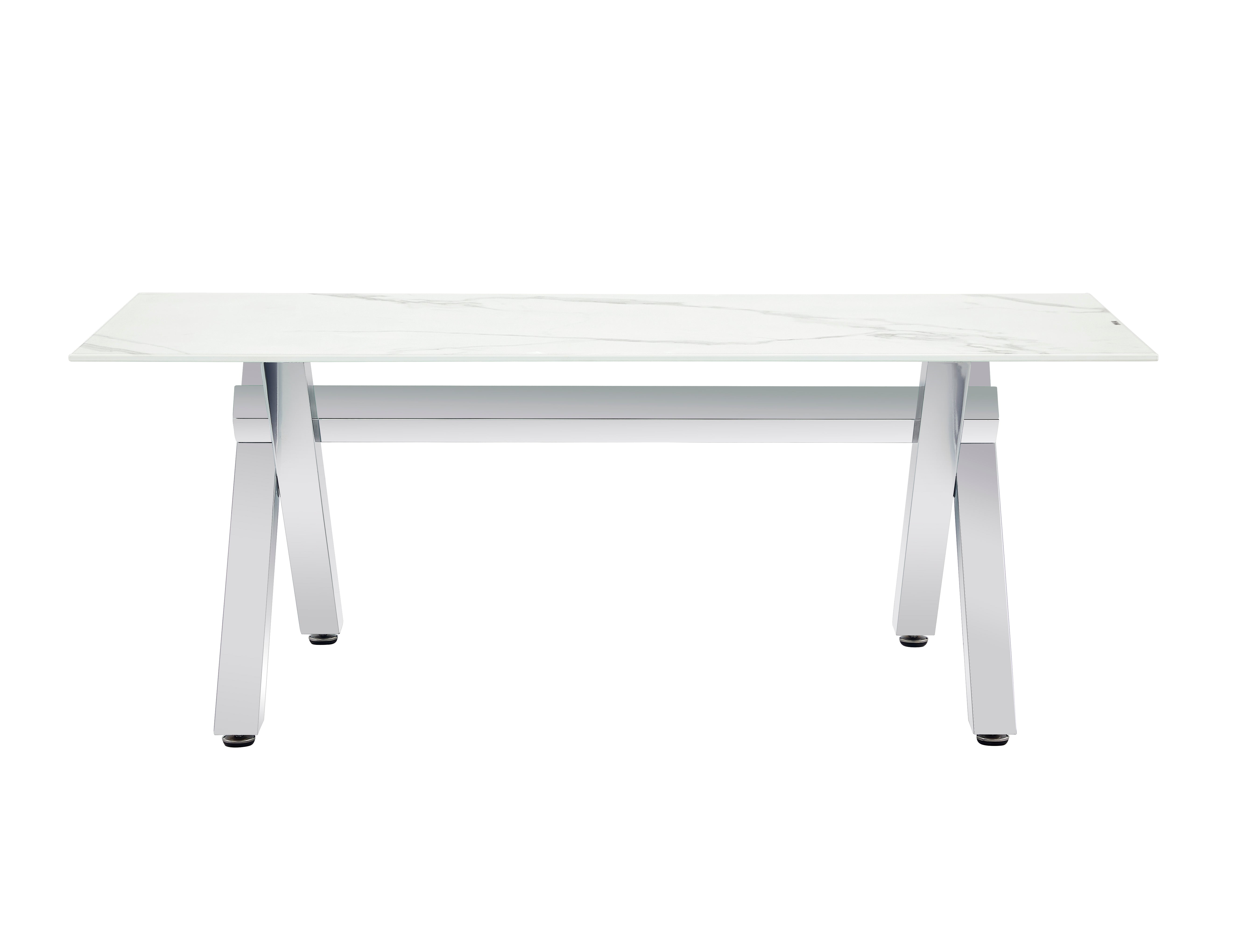 Table basse IXE Chrome & Verre Transparent 120x60x45 cm - Marbré blanc