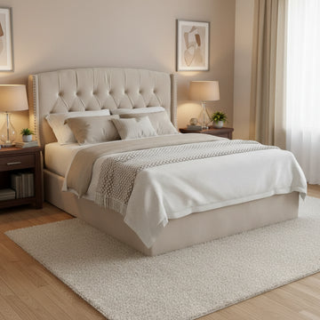 Lit Coffre 2 places 180x200 cm SULTAN velours beige sommier intégré