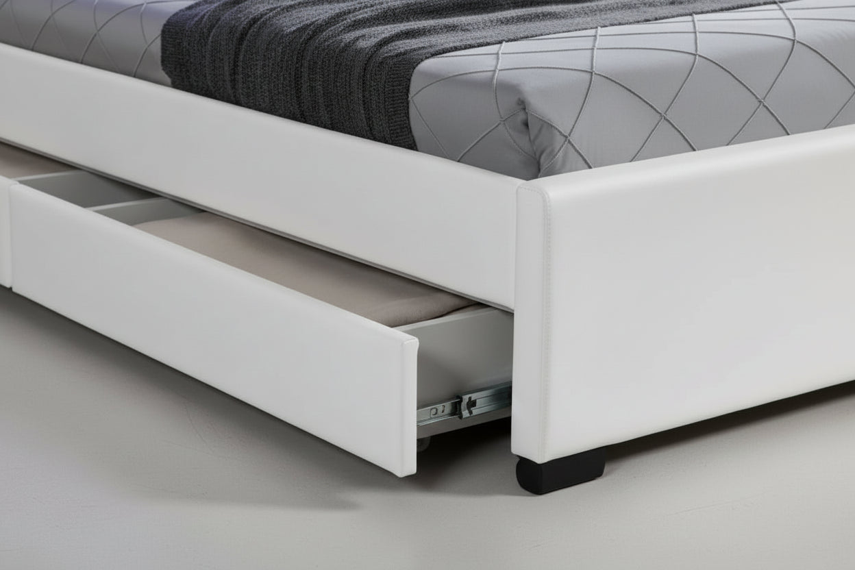 Lit adulte 160x200 cm blanc avec tiroirs LED sommier inclus