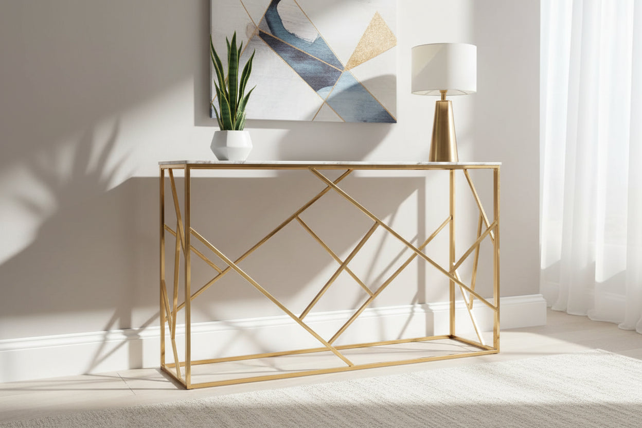Console gold verre marbré blanc 120x40x78 cm GEOMAG