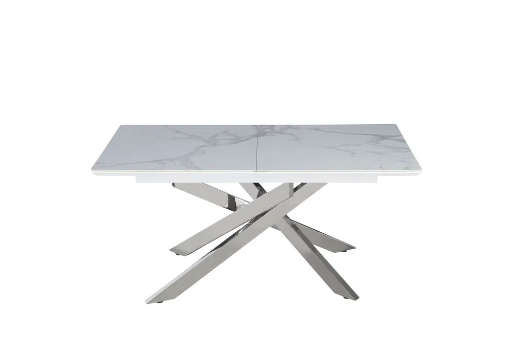 Table extensible AGATHE Chrome plateau Céramique #couleur_marbré-blanc