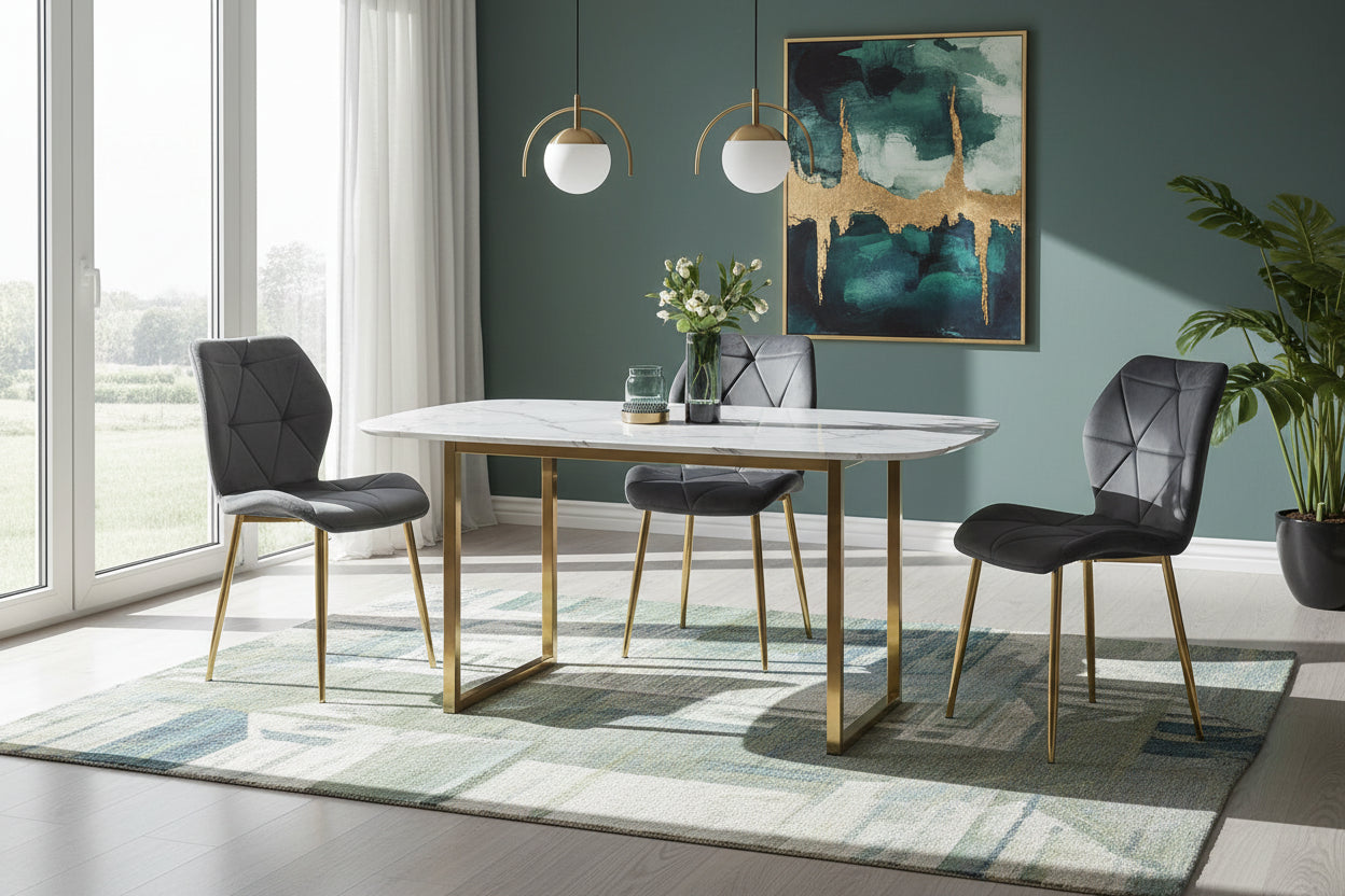 Lot 4 Chaises Salle à Manger Coquillage Velours Anthracite Pieds Gold 46x58,5x87cm