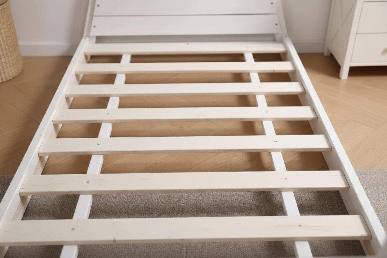 Lit enfant tipi bois blanc 90x190 cm avec sommier TIPI