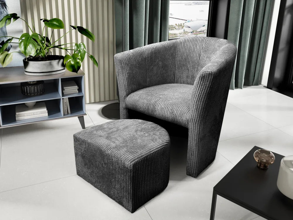 Fauteuil LINA + pouf velours cotelé