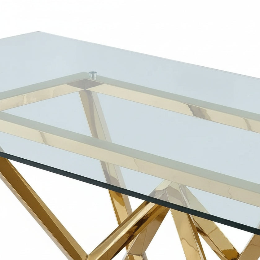 Table à Manger Rectangulaire Verre Transparent & Structure Gold – 180×90 cm – PYRAMIDE