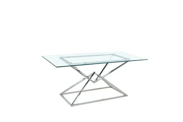 Table à Manger Rectangulaire Verre Transparent - Pieds Chrome – 180×90×75 cm – PYRAMIDE