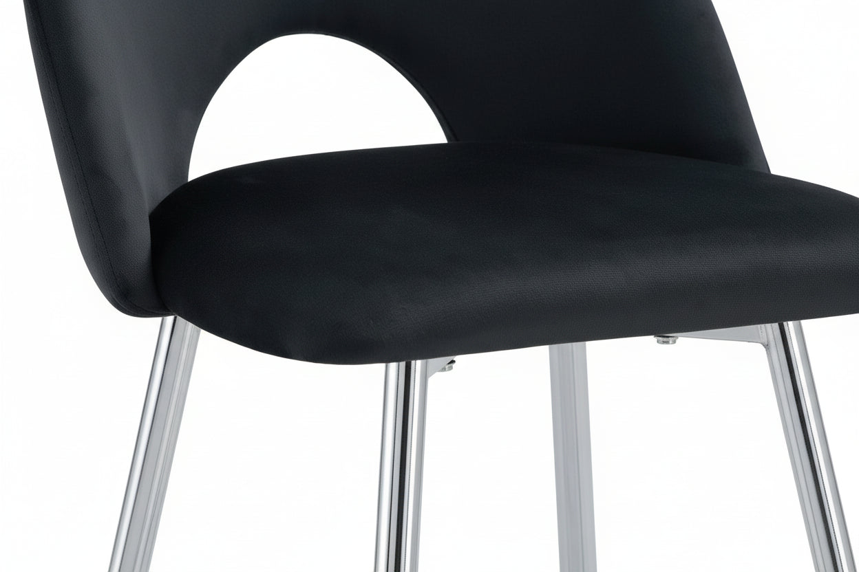 Lot 2 Tabourets de Bar Teddy Velours Noir Pieds Chrome 47x36x98cm
