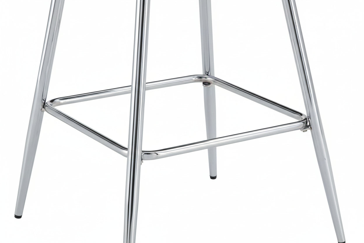 Lot 2 Tabourets de Bar Teddy Velours Noir Pieds Chrome 47x36x98cm