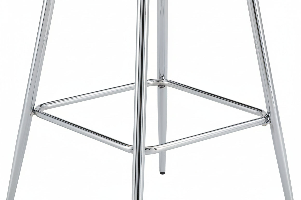 Lot 2 Tabourets de Bar Teddy Velours Beige Pieds Chrome 47x36x98cm