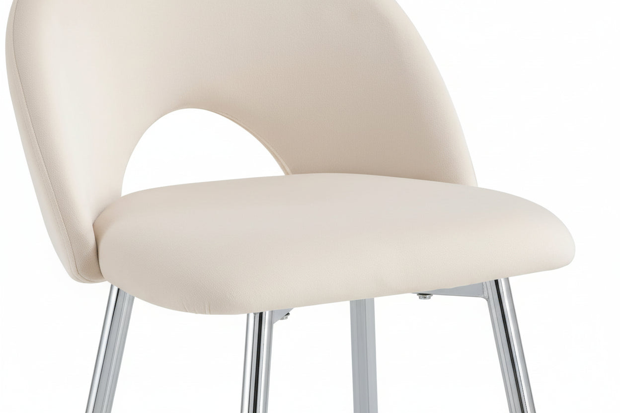 Lot 2 Tabourets de Bar Teddy Velours Beige Pieds Chrome 47x36x98cm