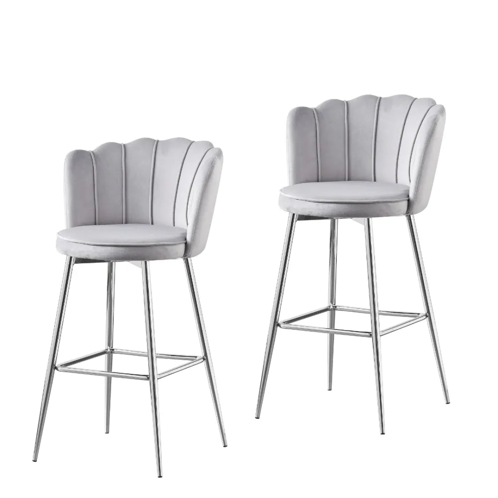 Lot de 2 tabourets de bar NYMPHEA Chrome en velours #couleur_gris