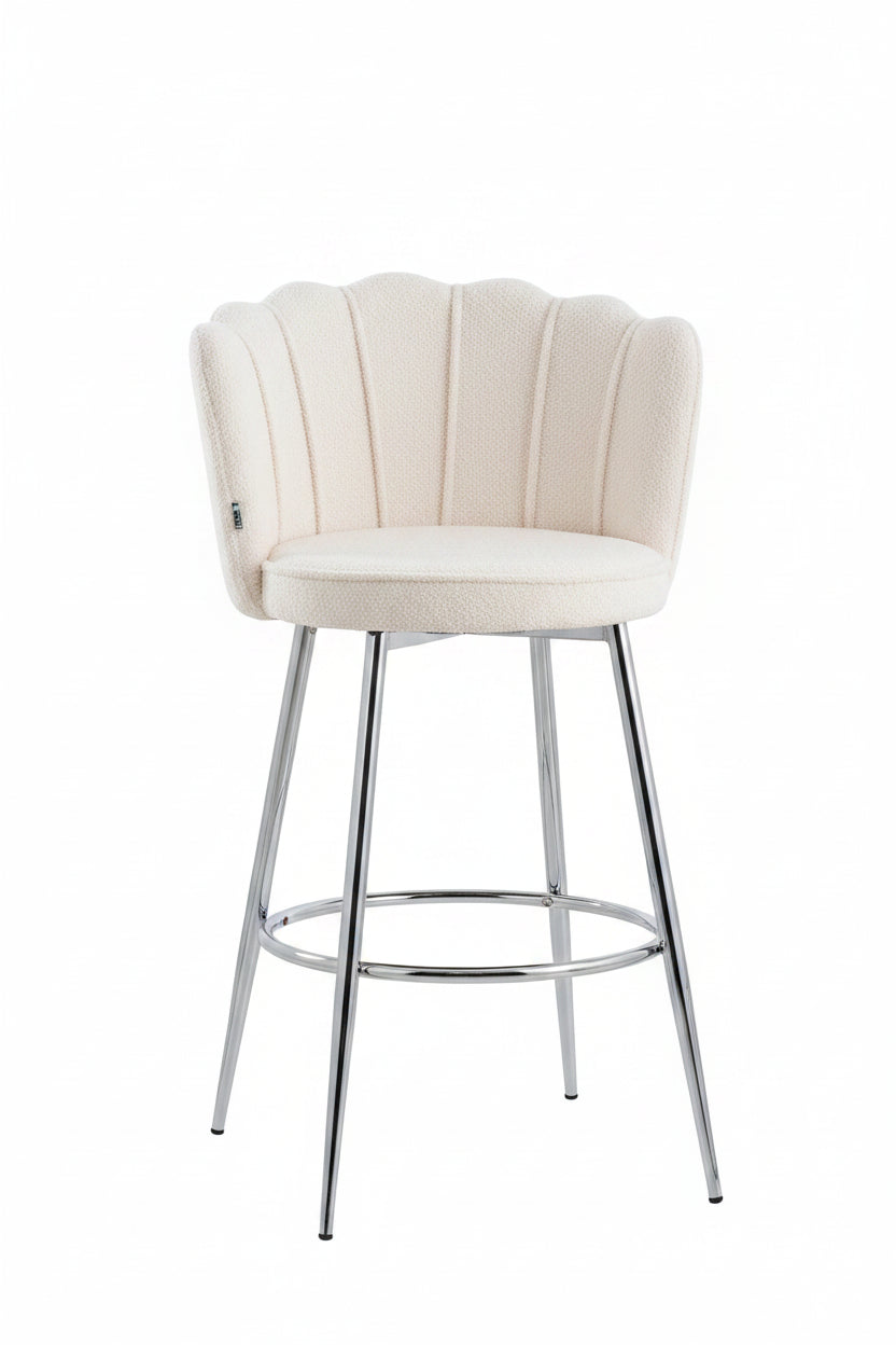 Lot 2 tabourets bar velours blanc réglables pieds chrome NYMPHEA