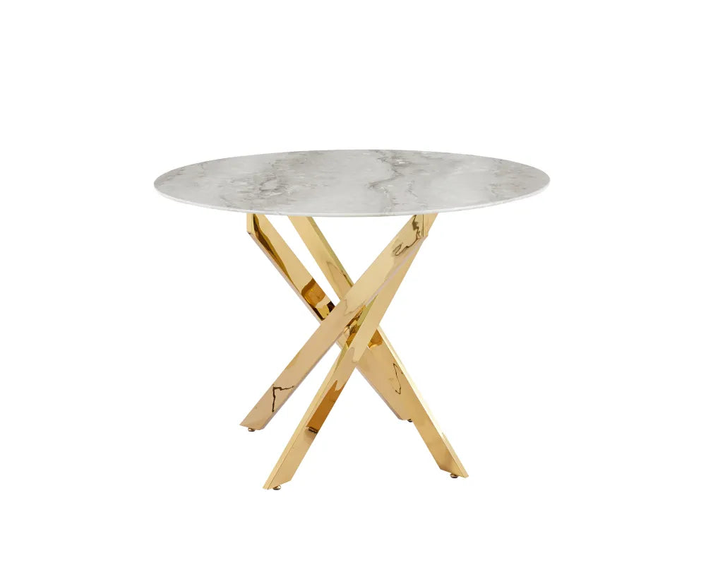 Table à manger ronde JESSICA Gold 100 cm 4 couverts #couleur_marbré-gris