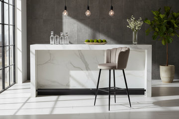 Lot 2 Tabourets de Bar Nymphea Velours Moka Réglables Pieds Métal Noir Hauteur Assise 69cm