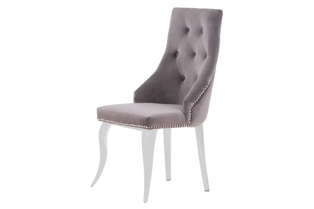 Lot de Chaises LION Capitonnées et Cloutées Chrome Velours #couleur_moka