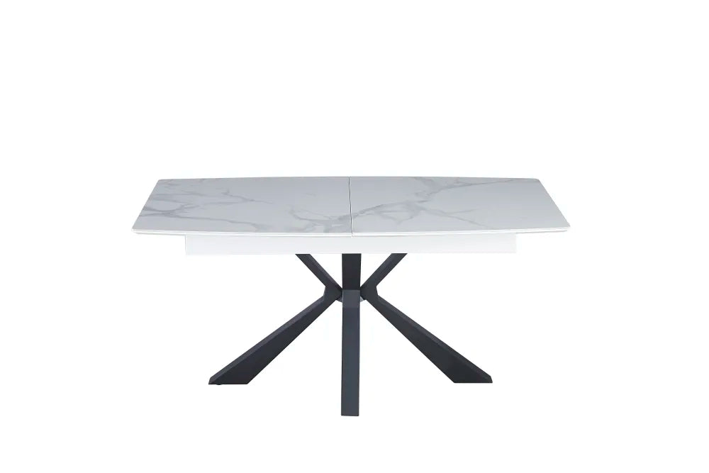Table extensible BIANCA métal noir plateau Céramique #couleur_marbré-blanc