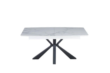 Table extensible BIANCA métal noir plateau Céramique #couleur_marbré-blanc