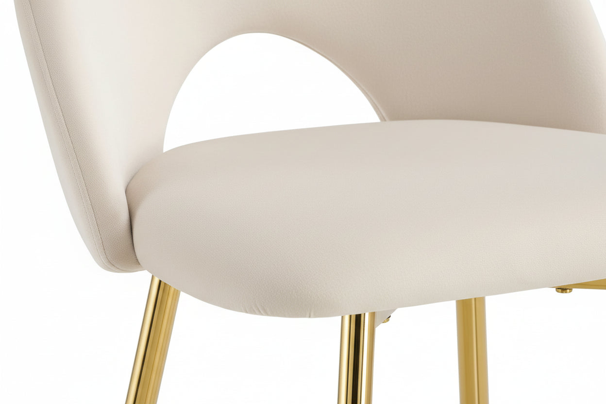 Lot 2 Tabourets de Bar Teddy Velours Beige Pieds Gold 47x36x98cm