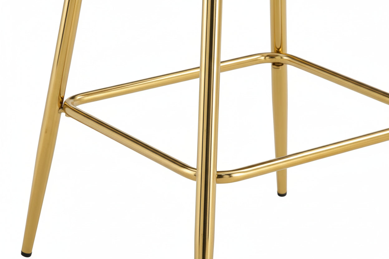 Lot 2 Tabourets de Bar Teddy Velours Beige Pieds Gold 47x36x98cm