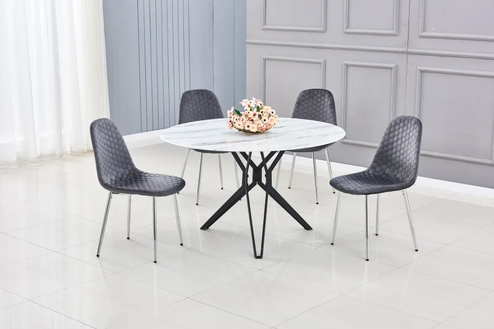 Table à Manger ronde ELECTRA verre effet marbré 120x75 cm #couleur_noir