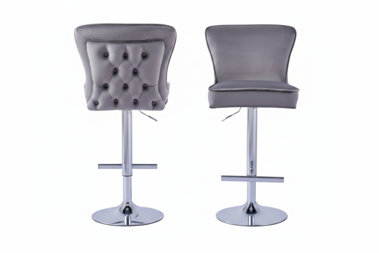 Lot de 2 tabourets de bar velours anthracite pieds chrome 65 cm - GABRIELLE