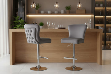 Lot de 2 tabourets de bar velours anthracite pieds chrome 65 cm - GABRIELLE