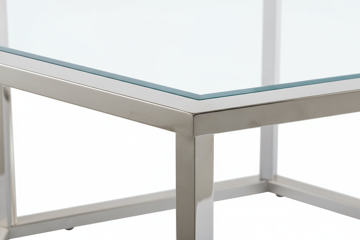 Lot 2 Tables Basses Hexagonales Verre Chrome 60x52x42 50x45x38 HEXAGONA