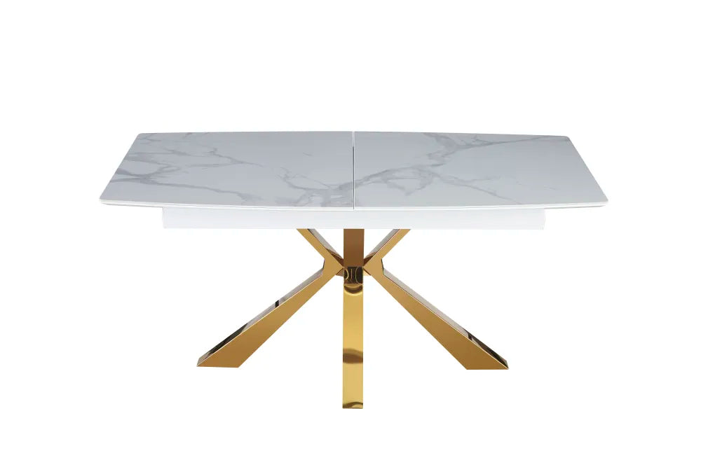 Table extensible BIANCA Gold plateau Céramique #couleur_marbré-blanc