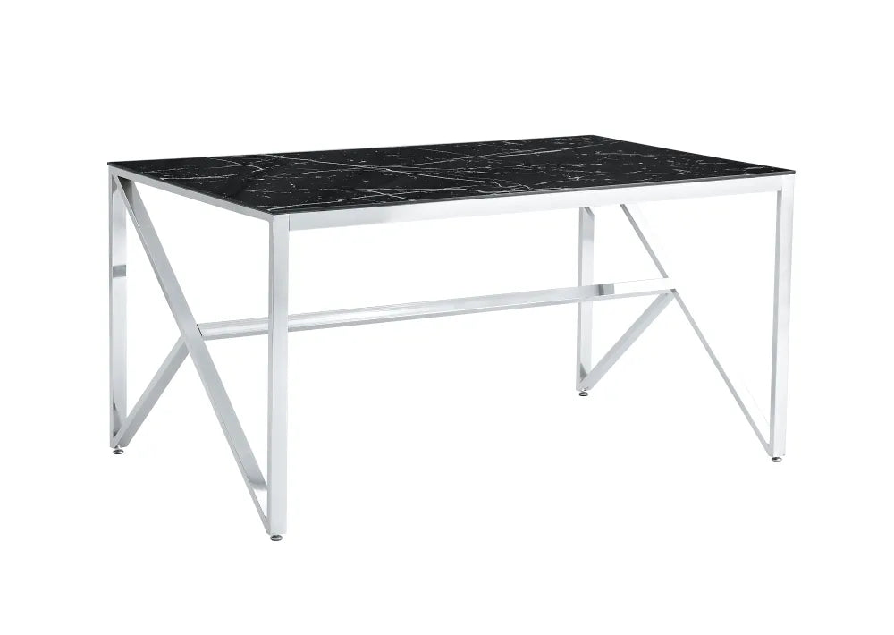 Table à manger MAJESTIQUE Chrome Plateau en verre trempé #couleur_marbré-noir