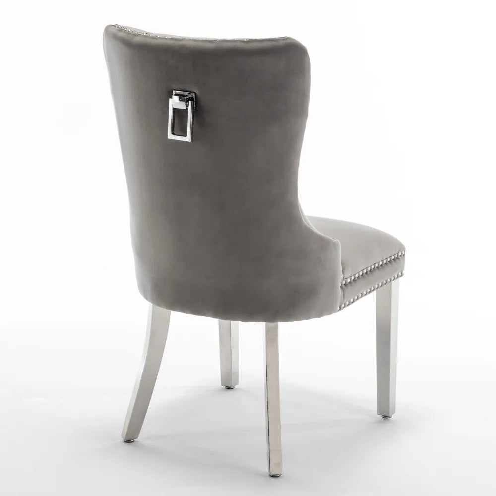 Lot de 2 chaises POIGNEE Clouté en velours pied chromé - Anthracite