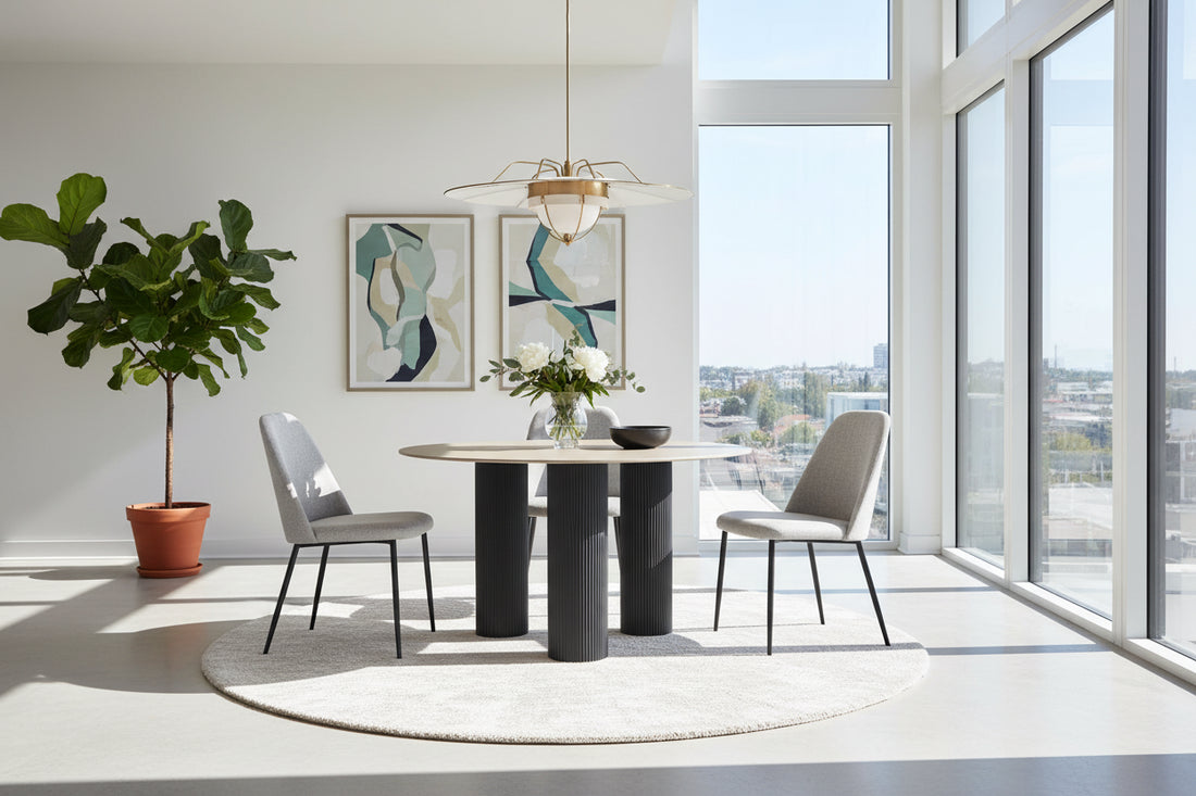 Table repas ANAIS pieds noir plateau céramique 120 cm #couleur_beige